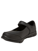 zapatilla colegial negra para niña con correa de velcro, refuerzo frontal y suela antideslizante para mayor durabilidad.
