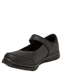 zapatilla colegial negra para niña con correa de velcro, refuerzo frontal y suela antideslizante para mayor durabilidad.