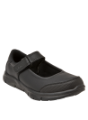 zapatilla colegial negra de cuero para niña con diseño Mary Jane, correa ajustable y punta redondeada para comodidad.