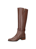 Bota de cuero café para mujer, estilo casual, con diseño elegante y clásico, ideal para días fríos por su caña alta.