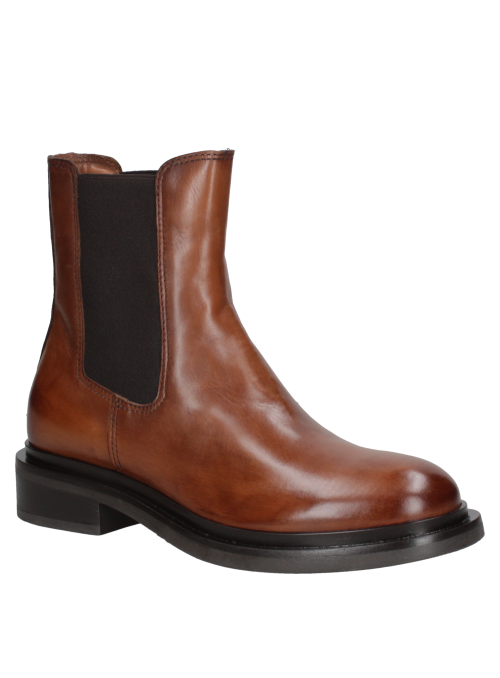 Botín Chelsea camel para mujer, de cuero, con paneles elásticos y suela elevada, ofreciendo comodidad y buen agarre.