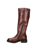 bota casual de cuero café para mujer, caño alto con hebilla ajustable, suela duradera para buen agarre en superficies.