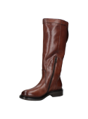 bota de cuero café para mujer, estilo casual, con suela robusta y ajuste de hebilla, combina con diversas prendas.