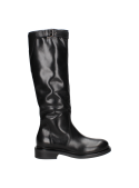 Bota casual negra de cuero para mujer, sofisticada con caño alto y estilo atemporal que combina con varias prendas.