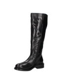 Bota negra de cuero liso para mujer, diseño clásico y elegante con caño alto, ideal para ocasiones casuales.
