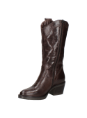 Elegante bota vaquera de cuero café con punta redondeada, ideal para uso urbano o actividades al aire libre.