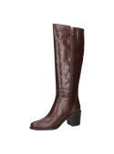 Bota casual de cuero café para mujer, con tacón bloque y cadena en el tobillo. Elegante y versátil.