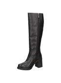 Bota de cuero liso negro para mujer, combina funcionalidad y estilo atemporal, adecuada para diversas ocasiones.