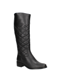 Bota negra de cuero para mujer con patrón acolchado en rombos, diseño elegante y sofisticado, ideal para el frío.