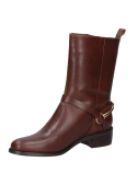 Bota de cuero café para mujer, elegante y funcional, ideal para uso prolongado y looks formales.