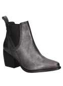 Botín Chelsea de cuero plata para mujer, diseño clásico con panel elástico y lengüeta trasera para fácil calce.