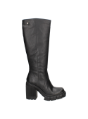 Bota casual negra de mujer, caña alta bajo la rodilla, mezcla de altura y estabilidad, perfecta para atuendos invernales.