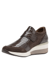 Zapatilla urbana de cuero café, punta redonda, forro de poliuretano, estilo juvenil para mujer.