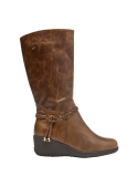 Bota camel de cuero, estilo casual, ideal para invierno, con diseño cómodo y elegante.