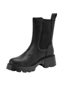 Botín Chelsea negro de cuero para mujer, con elásticos laterales que facilitan el calce y suela dentada para mejor tracción.