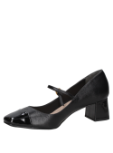 Zapato negro de cuero para mujer estilo casual, diseño Mary Jane con correa y hebilla ovalada que estiliza el pie.