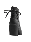 Botín de cuero negro para mujer, con broche a presión en la parte superior para un ajuste óptimo y estilo rústico.