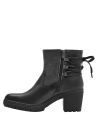 Elegante botín casual de cuero negro para mujer, con tacón ancho y suela gruesa antideslizante para mayor estabilidad.
