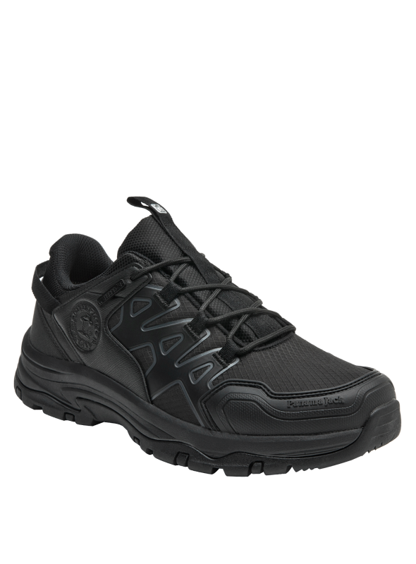 Calzado de trekking gris masculino, hecho de material sintético resistente al agua, asegurando protección y confort.