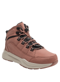 Botín rosado para niña, diseño robusto outdoor, ideal para senderismo, combina materiales sintéticos y textiles.