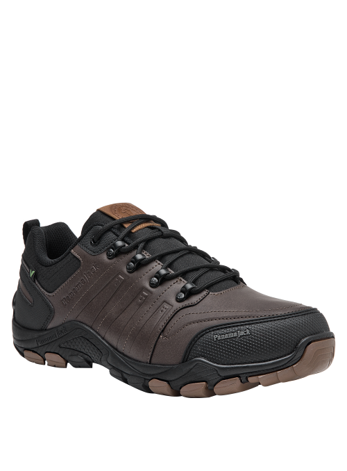 zapatilla marrón de hombre con líneas laterales dinámicas, combinando estilo moderno y funcionalidad.