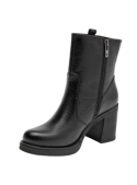 Botín negro de cuero para mujer, estilo urbano con hebillas metálicas, ideal para eventos informales.