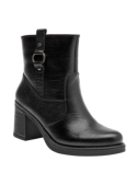 Botín negro de cuero para mujer, estilo casual, con diseño clásico y moderno, ideal para moda urbana y salidas casuales.
