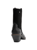 Bota negra de cuero para mujer, puntera estrecha y puntiaguda que añade elegancia.