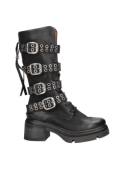 Bota casual de cuero negro para mujer, suela gruesa y relieve, ideal para estabilidad en diversas superficies.