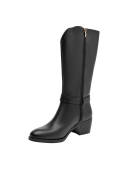 Bota negra de cuero para mujer, con diseño elegante y funcional, ideal para entornos urbanos y protección contra el frío.
