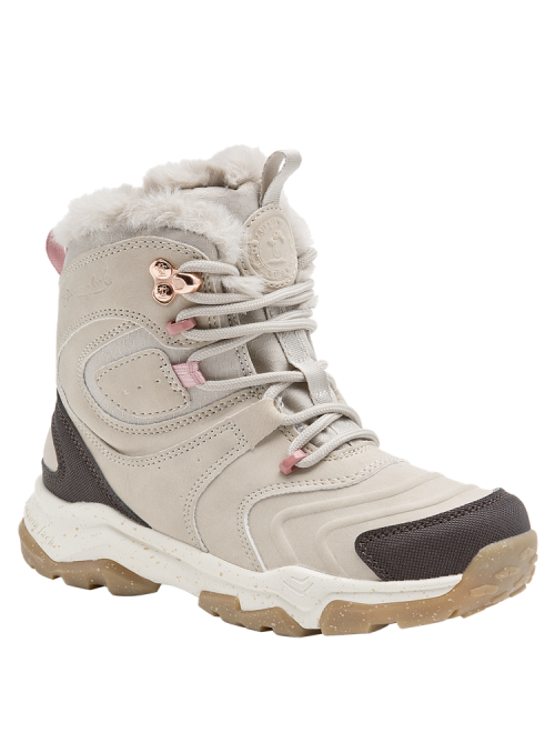 Bota beige decorada en el costado, combinando estética y funcionalidad sin comprometer su diseño robusto.