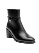 Botín negro de cuero para mujer, caña alta y lisa, acabado brillante. Elegante y moderno.