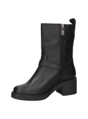 Bota de cuero negro para mujer, diseño estilizado, hebillas decorativas y soporte al tobillo, ideal para uso diario.