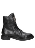 Botín negro de cuero para mujer, suela de goma para tracción y durabilidad, perfecto para uso urbano.