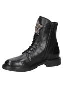 Botín negro de cuero para mujer, diseño casual con caña media y punta redonda, ideal para caminatas urbanas.