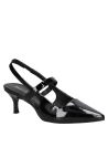 Zapato de mujer negro de charol con tacón aguja, ideal para eventos formales, hecho de 100% cuero con acabado brillante.