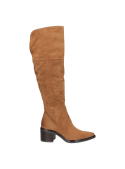 Calzado camel de gamuza para mujer, ideal para uso diario, con punta afilada y tacón cuadrado estable.