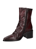 Botín burdeos de cuero para mujer, diseño elegante con punta puntiaguda y taco cuadrado, ideal para eventos casuales.