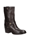Bota marrón de cuero para mujer con correa robusta, estilo semiformal, perfecta para combinar con distintas prendas.