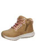 Botín niña color camel con diseño moderno, suela gruesa y detalles en relieve para un look atractivo.