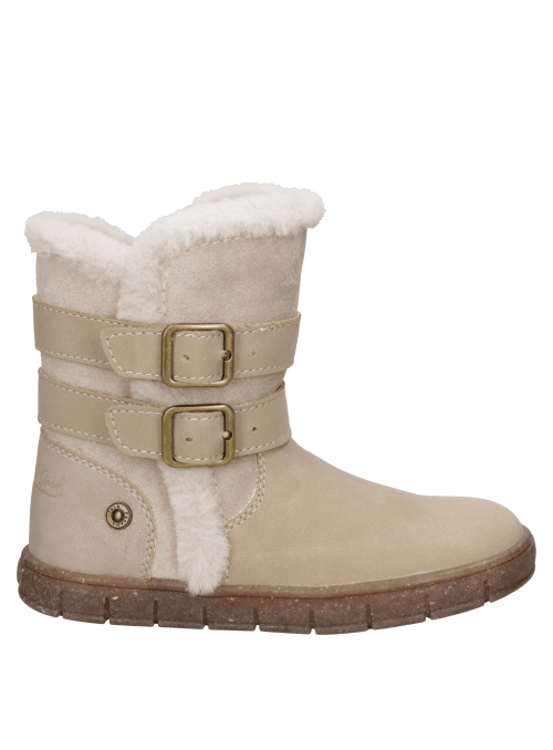 Bota beige casual para niña, interior peludo ofrece calidez, caña media brinda protección contra el frío.