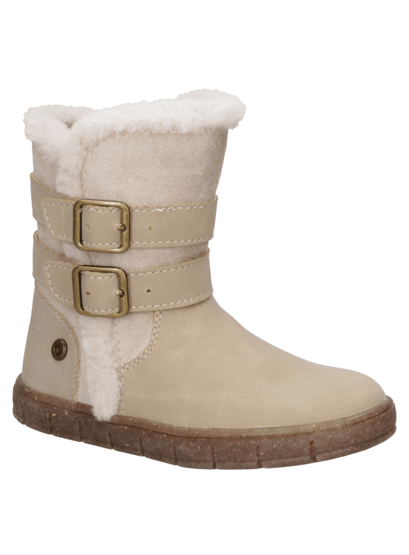 Bota beige casual para niña, interior peludo ofrece calidez, caña media brinda protección contra el frío.