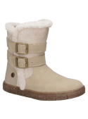 Bota beige casual para niña, interior peludo ofrece calidez, caña media brinda protección contra el frío.