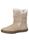 Bota beige casual para niña con diseño robusto, ideal para invierno, presenta caña media con interior forrado cálido.