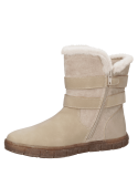 Bota beige casual de media caña para niña, con textura suave similar al nubuck, ideal para mantener el calor en días fríos.
