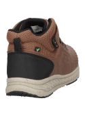 Botín robusto café para niño, lengüeta y cuello acolchados, comodidad extra en actividades al aire libre.