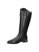 Bota negra de cuero para mujer, estilo ecuestre casual, con caña alta y lisa, diseño elegante y sofisticado.