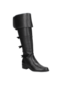 Bota negra de cuero para mujer, diseño hasta la rodilla con doblez superior y tacón bajo cuadrado para estilo casual.