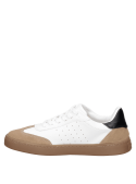 Zapatilla blanca de cuero para mujer, diseño clásico y bajo que ofrece movilidad en el tobillo y estilo elegante.