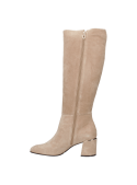 Bota de cuero beige, estilo chic y minimalista para mujer, caña alta y punta redondeada, ideal para clima frío.